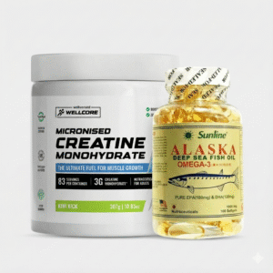 Wellcore x Sunline Muscle Power & Joint Health Combo – Creatine 307 g + Fish Oil 100 Softgels