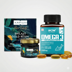 WOW x Kapiva Vitality & Heart Health Combo – Omega‑3 1500 mg + Shilajit Gold Resin 20 g